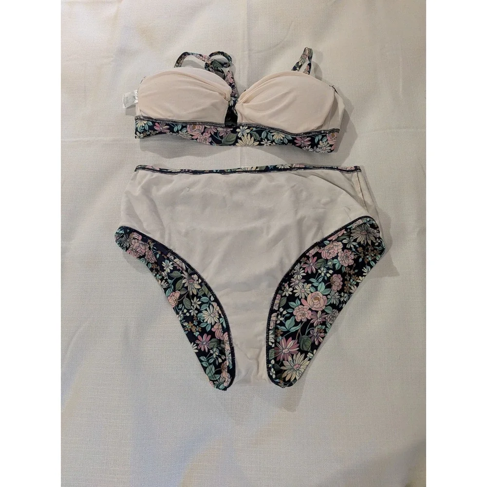 Kona Sol 2-Piece Size L High Waist Underwire Bikini Swimsuit Floral Retro Pin Up